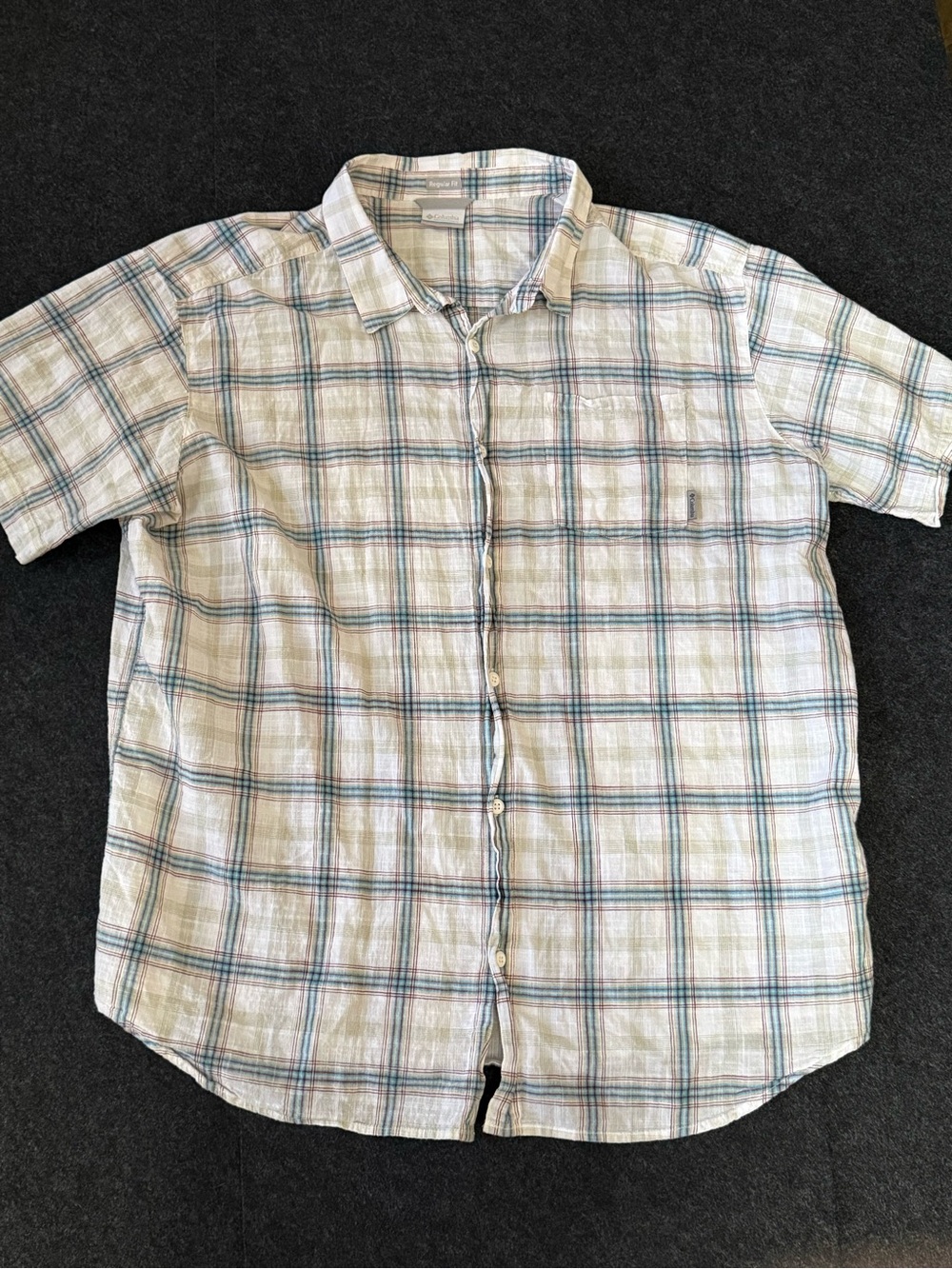 Columbia Men's Short-Sleeve Plaid Button-Down Shirt - White, Light Blue, Green